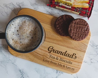 Personalised Grandad's Tea and Biscuit Board, Fathers Day Gift for Dad, Grandad, Papa, Coffee and Cake Tray, For Him, Laser Engraved