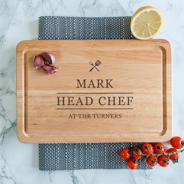 Personalised Head Chef Wooden Chopping Board, Fathers Day, Cutting or Serving Board, Family Birthday, Gifts for Him or Her, Laser Engraved