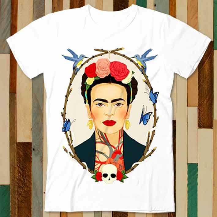Frida Kahlo Portrait Flowers T Shirt Adult Unisex Men Women Retro Design Tee Vintage Top A4938