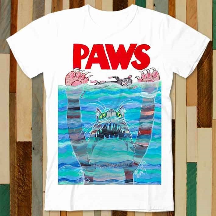 Paws Jaws Cat Fun T-shirt Funshirt Funny Kitten Kitty Katze Weiße Hai Top Tee 2081
