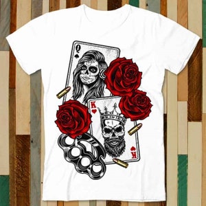Queen King Hipsta Skull Gangster Poker Playing Card T Shirt Adult Unisex Men Women Retro Design Tee Vintage Top A4915