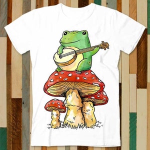 Star Frog Playing Banjo On Magic Mushroom T Shirt Adult Unisex Men Women Retro Design Tee Vintage Top A4953