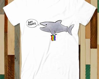 Shark Gay Rights LGBT Pride Proud T Shirt Adult Unisex Men Women Retro Design Tee Vintage Top A4721