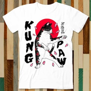 Kung Fu Catzilla Paw Black Cat Kitten Pet T Shirt Adulto Unisex Uomo Donna Design retrò Maglietta Vintage Top A4861