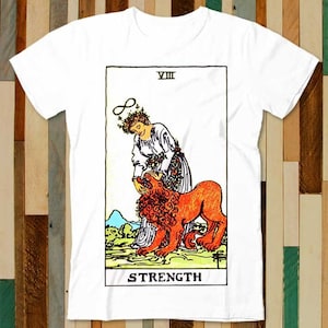 Maglietta con carta da gioco dei tarocchi, forza e potere, unisex per adulti, uomo e donna, design retrò, maglietta vintage, top A4828