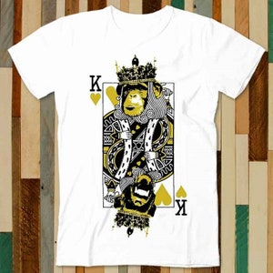 Maglietta da poker con carta da gioco King of Heart Monkey per adulti, unisex, uomo e donna, design retrò, maglietta vintage, top A4777