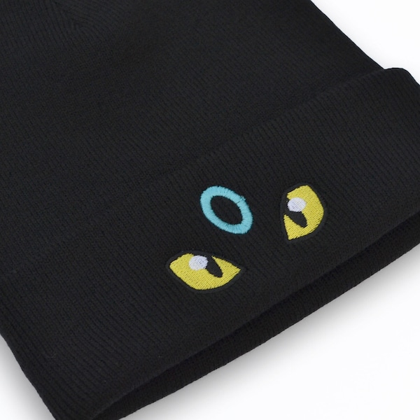 Bestickte, glänzende Umbreon-inspirierte Beanie | Hut | Kawaii | Geschenk für Erwachsene