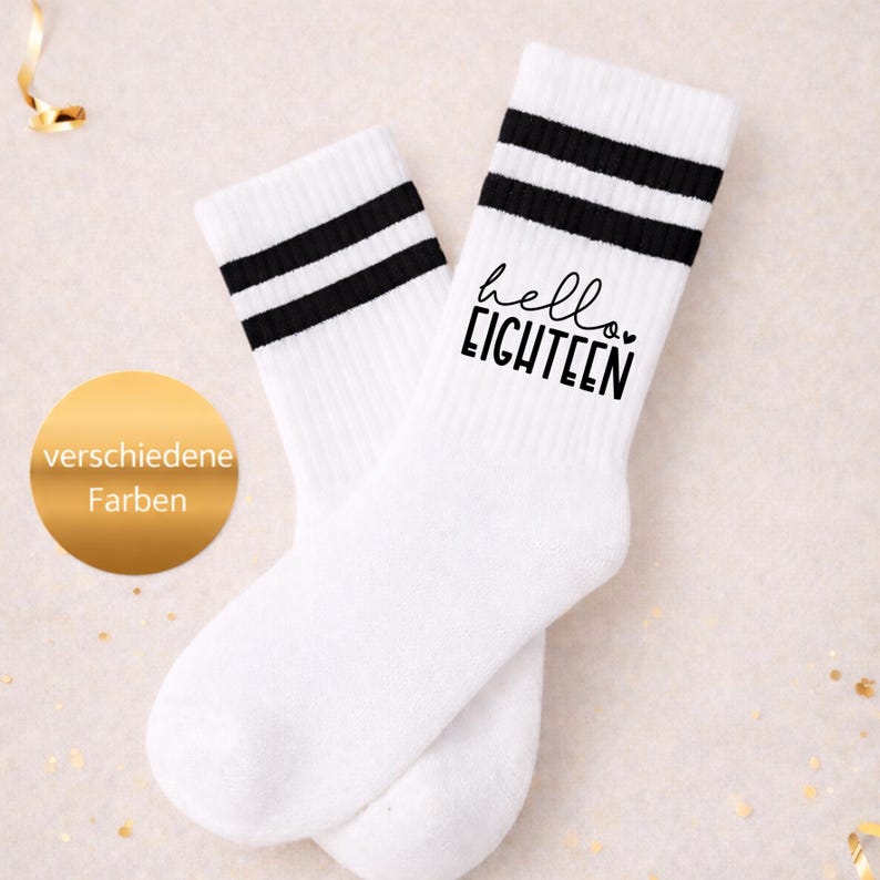 Geschenke zum 18 Geburtstag| Socken 18 Geburtstag| Hello eighteen|Geburtstagssocken| Geschenke zum Geburtstag 画像 1