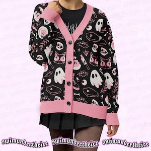 Spooky Cardigan | Knitted Halloween Sweater Cute Pinkoween Goth Sweatshirt Hoodie Fall Jacket Ghost Shirt Apparel Ugly Sweater Accessories