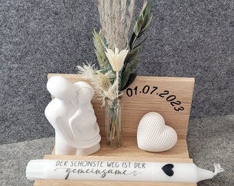 Geschenkset Hochzeit Stabkerze Raysin Trockenblumen Personalisierung