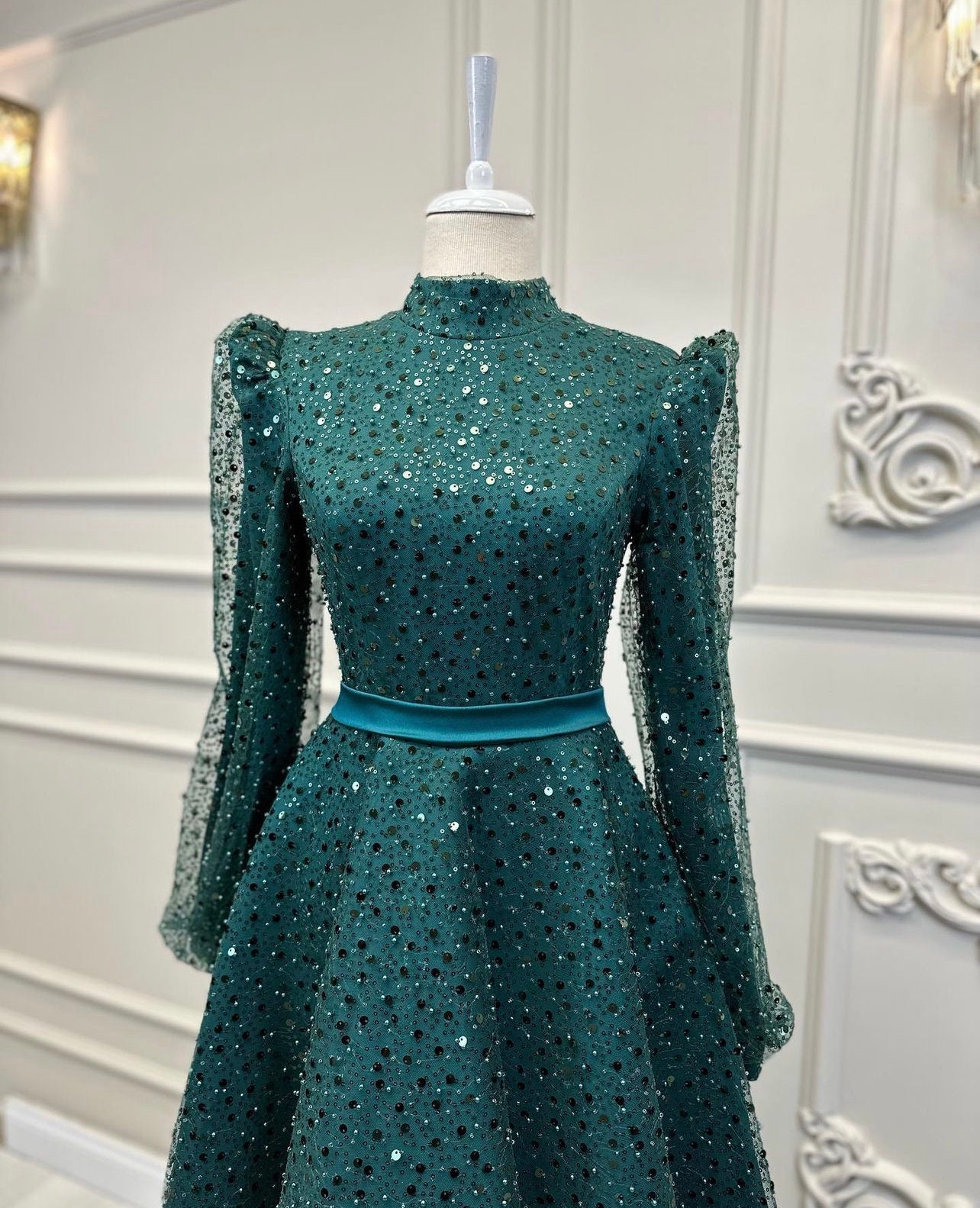 Emerald Sequin Long Evening Dress Hijab Wedding Dress Luxury - Etsy