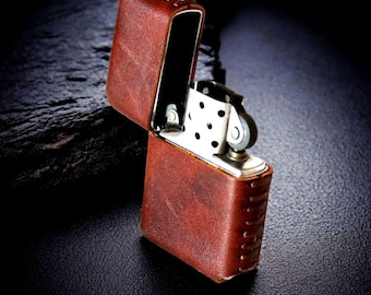 Handcrafted Genuine Leather Lighter Case. Vintage Style Protective Cover for Zippo Standard Lighters