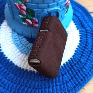 Velvety Brown Leather Zippo Case – Handmade Soft Touch Lighter Cover – Rustic Gift for Men – Durable Real Leather Pouch