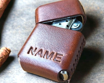 Personalized Leather Zippo Lighter Case, Genuine Leather Gift