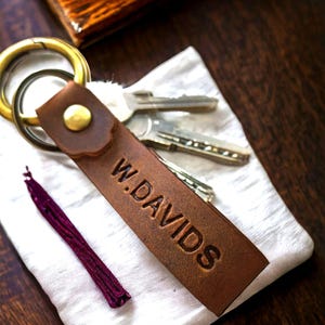 Personalized Leather Keychain: Custom Engraved Monogram Key Ring