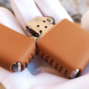 Tan genuine leather lighter case handmade leather product lighter coating
