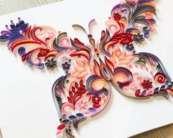 Kit d'artisanat en papier quilling papillon fait main (format A4)