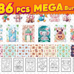CUTE MEGA BUNDLE! 186 pcs. Designs, Coloring cards, Patterns, Poster Cards, Stickers Cute animals