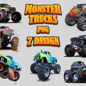 Monster Truck Png, Monster Truck Clipart, 7 Designs, Monster Truck Sublimation Design, Extreme Vehicle, Digital Download, American Truck