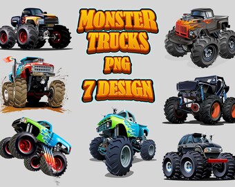 Imágenes prediseñadas de Monster Truck: 7 diseños de vehículos extremos (descarga digital)