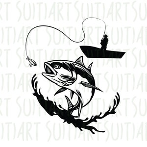 Tuna Fishing Svg, Fishing Svg, Tuna Fish Svg, Tuna Clipart, Tuna Vector, Tuna Cricut, Tuna Cut file, Fish Svg, Fish Hook Svg, Fishing PNG