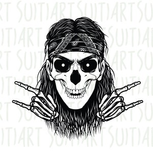 Rock And Roll Music SVG, Skull Rock n Roll Svg, Rock hand sign Svg, Rocker Svg, Heavy Metal Svg, Skull Svg Files for Cricut, Png Svg