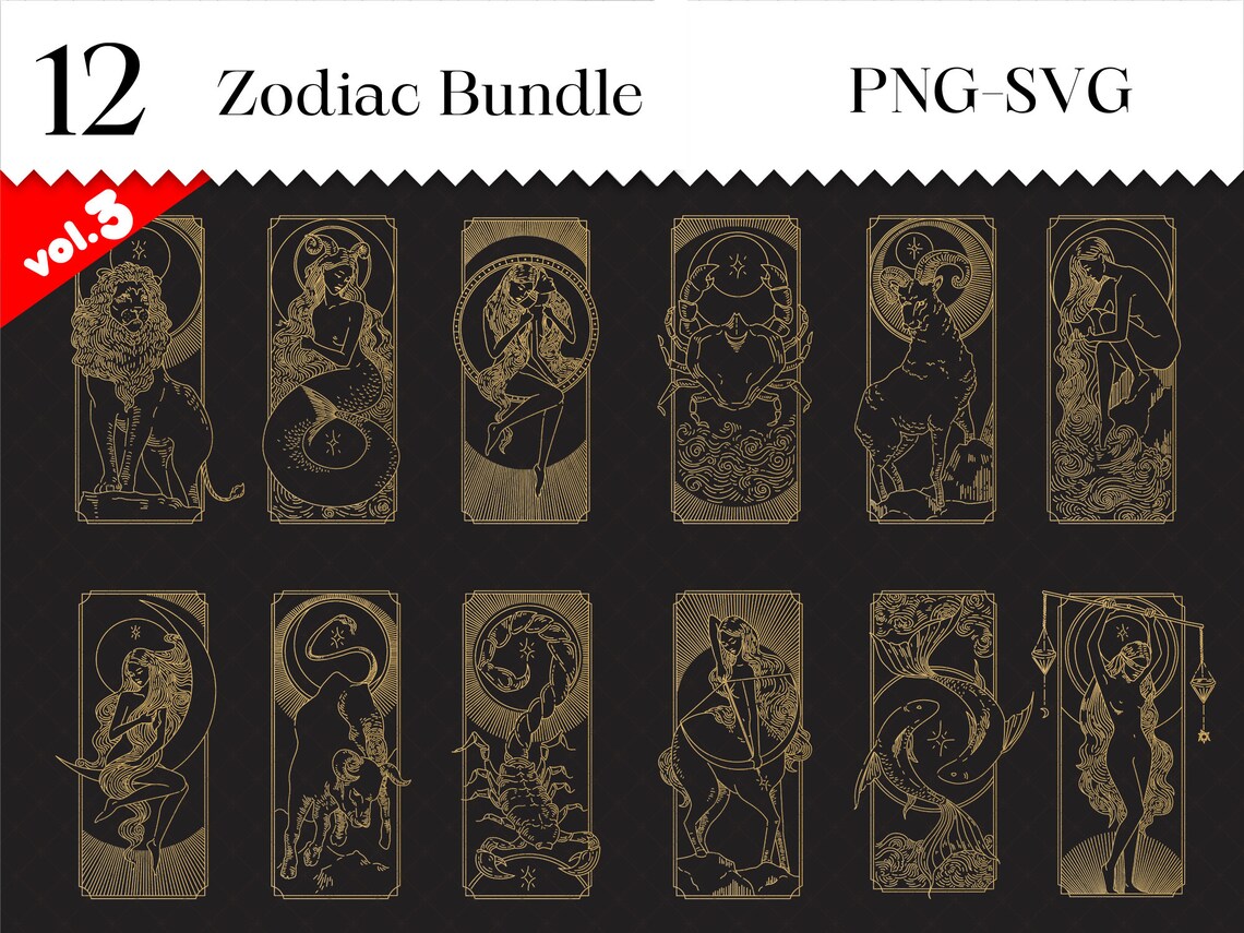 12 Zodiac Elements Bundle, Horoscope SVG Bundle, Celestial Elements SVG ...