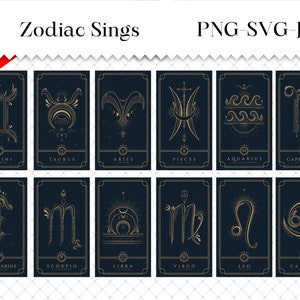 12 Zodiac Elements Bundle, Horoscope SVG Bundle, Celestial Elements SVG, Zodiac Constellation Svg, Zodiac Signs Clipart Png, Horoscope Gift