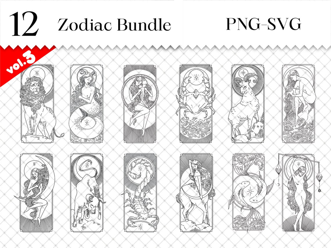 12 Zodiac Elements Bundle, Horoscope SVG Bundle, Celestial Elements SVG ...