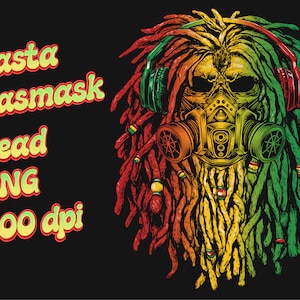 Rasta-gasmaskerkop, png, digitaal printen, reggaekop, sublimatie digitale download, 300 dpi