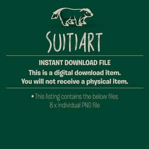 Puede incluir: Un archivo de descarga instant&aacute;nea que contiene 8 archivos PNG individuales de una ilustraci&oacute;n de tej&oacute;n. El texto "SUITIART" se muestra encima de la imagen. El texto "INSTANT DOWNLOAD FILE" se muestra encima del texto "Este es un art&iacute;culo de descarga digital. No recibir&aacute;s un art&iacute;culo f&iacute;sico."
