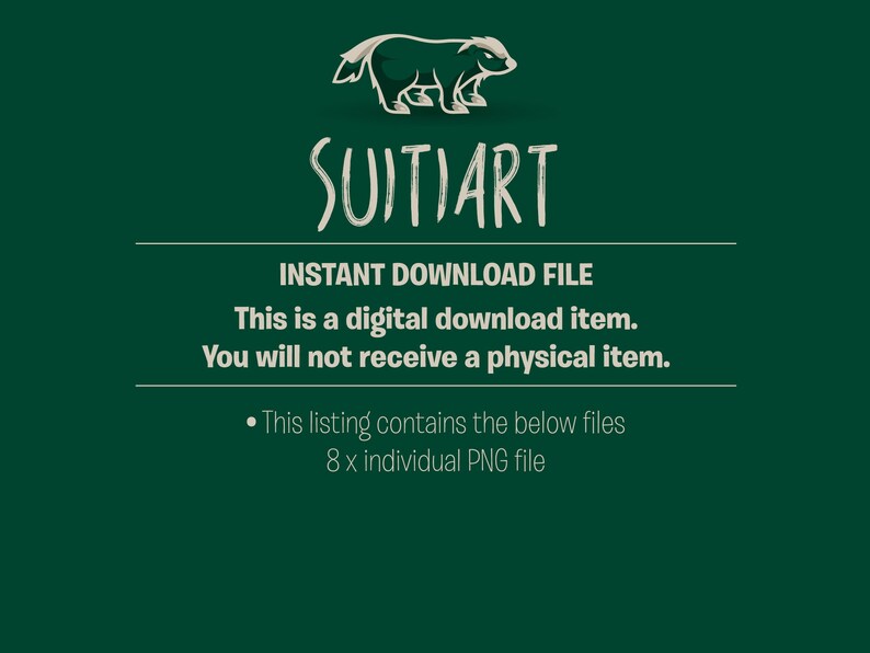 Puede incluir: Un archivo de descarga instant&aacute;nea que contiene 8 archivos PNG individuales de una ilustraci&oacute;n de tej&oacute;n. El texto "SUITIART" se muestra encima de la imagen. El texto "INSTANT DOWNLOAD FILE" se muestra encima del texto "Este es un art&iacute;culo de descarga digital. No recibir&aacute;s un art&iacute;culo f&iacute;sico."