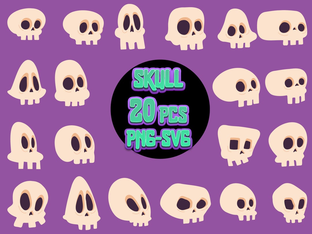 Halloween Cartoon Skull Clipart, 20 PNG SVG Designs (digital Download ...