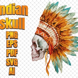 Indian Svg, Png, Eps, Pdf, Ai, Digital Printing, watercolor indian head, skull head