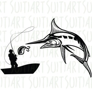 Marlin Fishing Svg, Fishing Svg, Marlin Fish Svg, Marlin Clipart, Marlin Vector, Marlin Cricut, Marlin Cut file, Fish Svg, Fish Hook Svg Png
