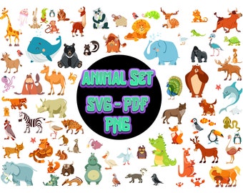 Paquete de imágenes prediseñadas de animales de dibujos animados: gráficos vectoriales (descarga digital)