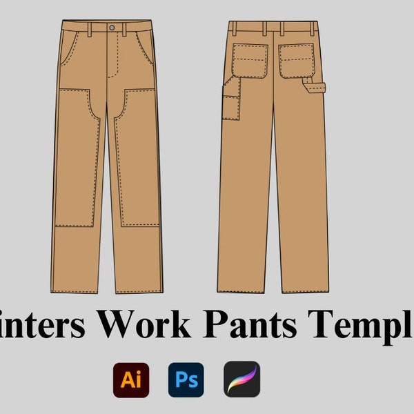 Long Double Knee Utility Worker Painter's Pants Clothing Template Vector | Revolutionize Your Designs