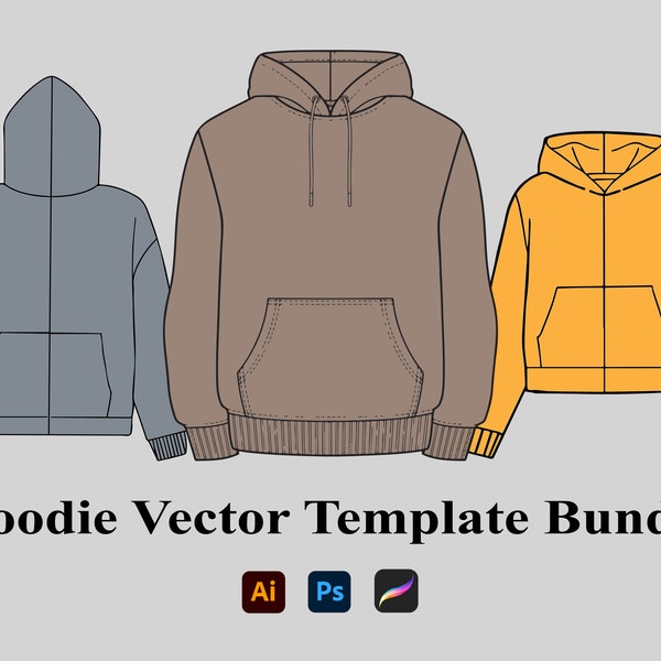 Hoodie Design Vector Template Bundle: Zip Up Hoodies Outline Design Download