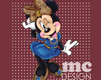 Minnie Mouse PNG file | Minnie Denim Leopard | Minnie Sublimation Design | Minnie shirt design | Instant Download