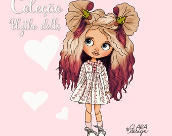 blythe doll illustration | cute doll png | cute girls clip art | cute characters | dolls clipart set | free download | png file