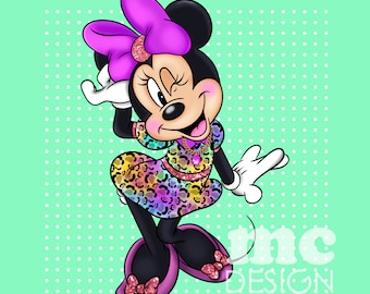 Minnie Mouse PNG file | Minnie Colorful Leopard | Minnie Sublimation Design | Minnie shirt design | Instant Download