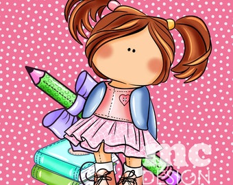 Tilda-Puppenillustration | süße Puppe png | süße Mädchen ClipArt | zurück zur Schule | Puppen digitale Clipart herunterladen | PNG-Datei