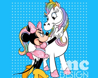 Archivo PNG de Minnie Mouse | Minnie y Unicornio | Diseño de sublimación de Minnie | Diseño de camiseta de Minnie | Descarga instantánea