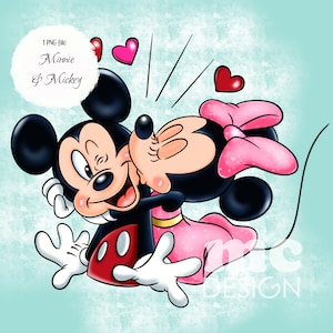 Archivo PNG de Minnie y Mickey Kiss | Feliz dia de san valentin | Diseño de sublimación de Minnie Mickey | Diseño de camiseta de Minnie | Descarga instantánea