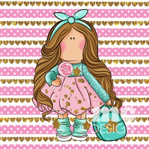 Tilda-Puppenillustration | süße Puppe png | süße Mädchen Clipart | zurück zur Schule | Puppen digitale Clipart herunterladen | PNG-Datei