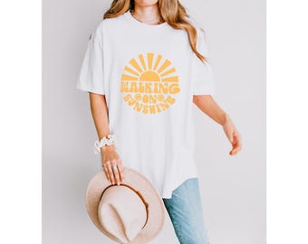 Wandelend op zonneschijnshirt, damesshirt, vrolijk shirt, inspirerend T-shirt, zonneschijncadeau, leuk t-shirt