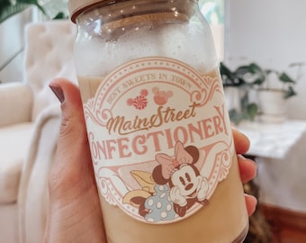 Minnie Mouse Disney Glass Can Tumbler, Iced Coffee Glass, Summer Drinks Glass, Disney Cup for Cold Drinks