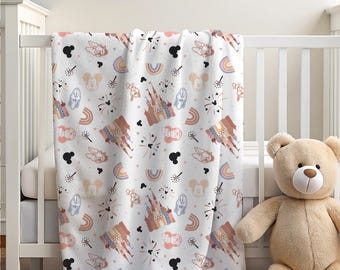 Couverture château Mickey pour bébé, cadeau baby shower, couverture personnalisable, couverture Disney, décoration d'intérieur Disney, couverture château, couverture sherpa