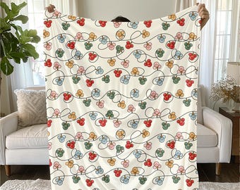 Mickey Christmas Lights Sherpa Blanket, Customizable Baby Blanket, Disney Christmas Decor, Toddler Velveteen Plush Blanket, Holiday Decor
