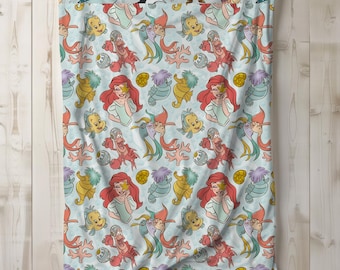 Manta Sherpa de La Sirenita, manta de la princesa Ariel de Disney para niños, manta de bebé personalizable, regalo para niñas, manta de felpa de Disney